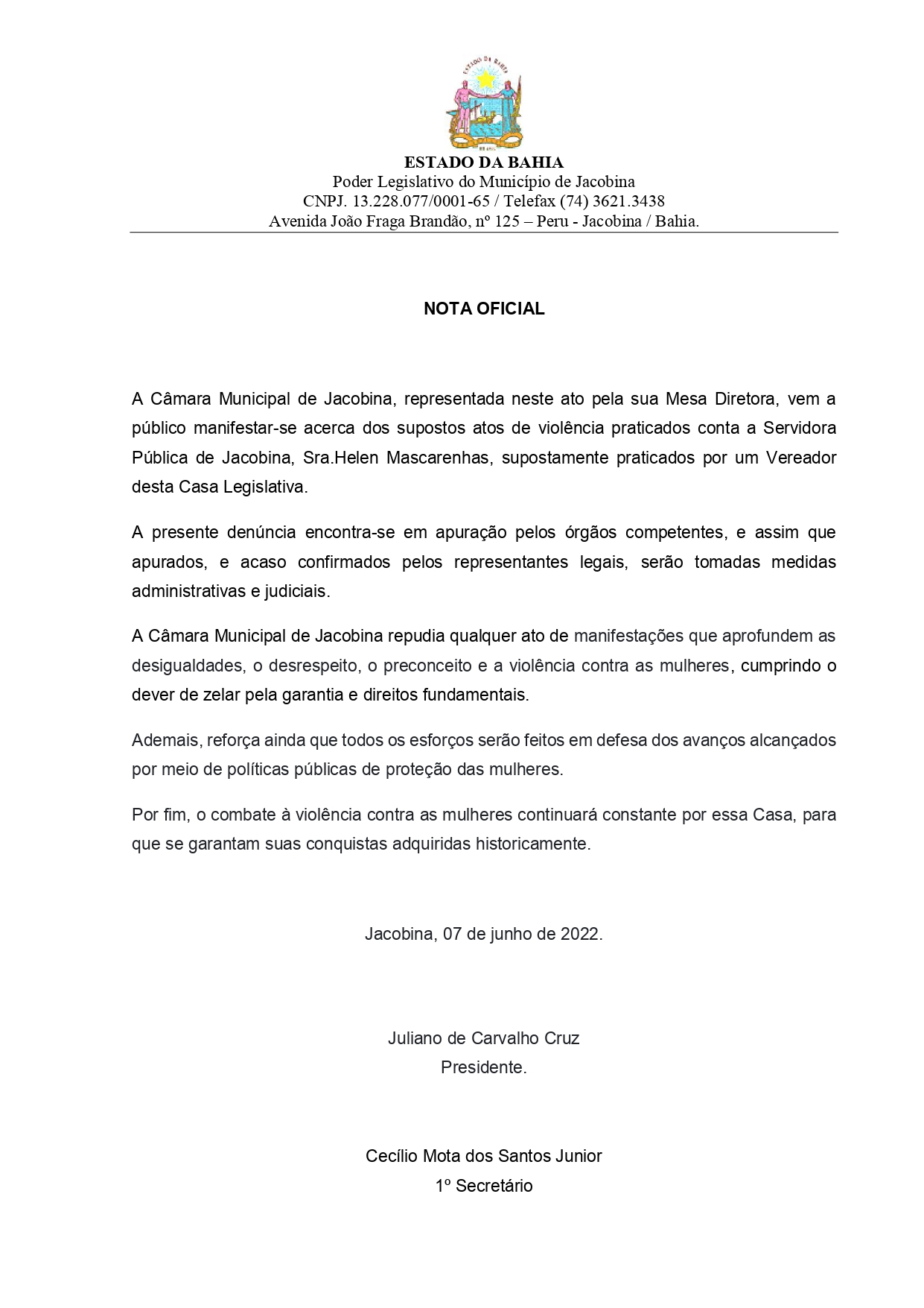 NOTA OFICIAL